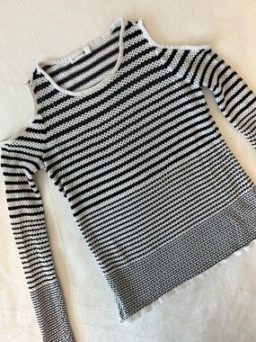 rag & bone Black & White Striped Off-Shoulder Knit Sweater